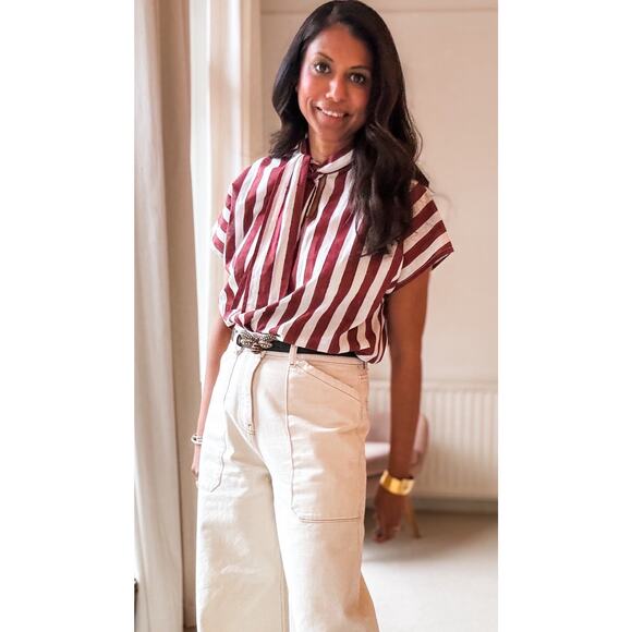 NWT Malabar Collective Red White Stripe MIA Shirt Tie Neck XS/s - Picture 3 of 3